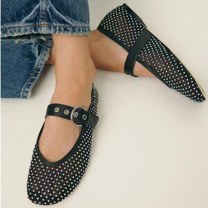 Reformation Bethany Ballet Flat Black Studded Women's Shoes